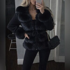 Black Fur-Trimmed Women's cardigan